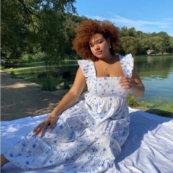 Hill House White Ellie Nap Dress Blue Botanica Smock Floral grad bump friendly - Picture 3 of 16